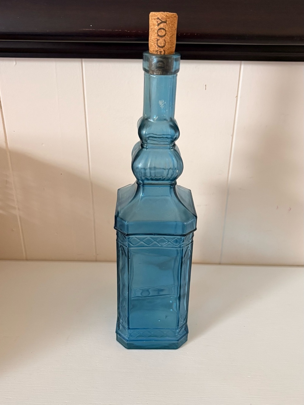 Blue Decorative Glass Bottle with Cork - Home Accents